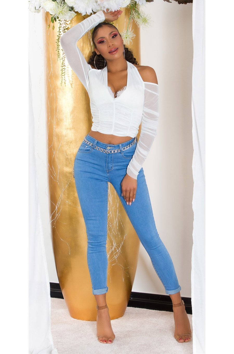 Blugi dama push up, bleu, din denim, mulati, cu talia inalta, Stephany 3 - jojofashion.ro