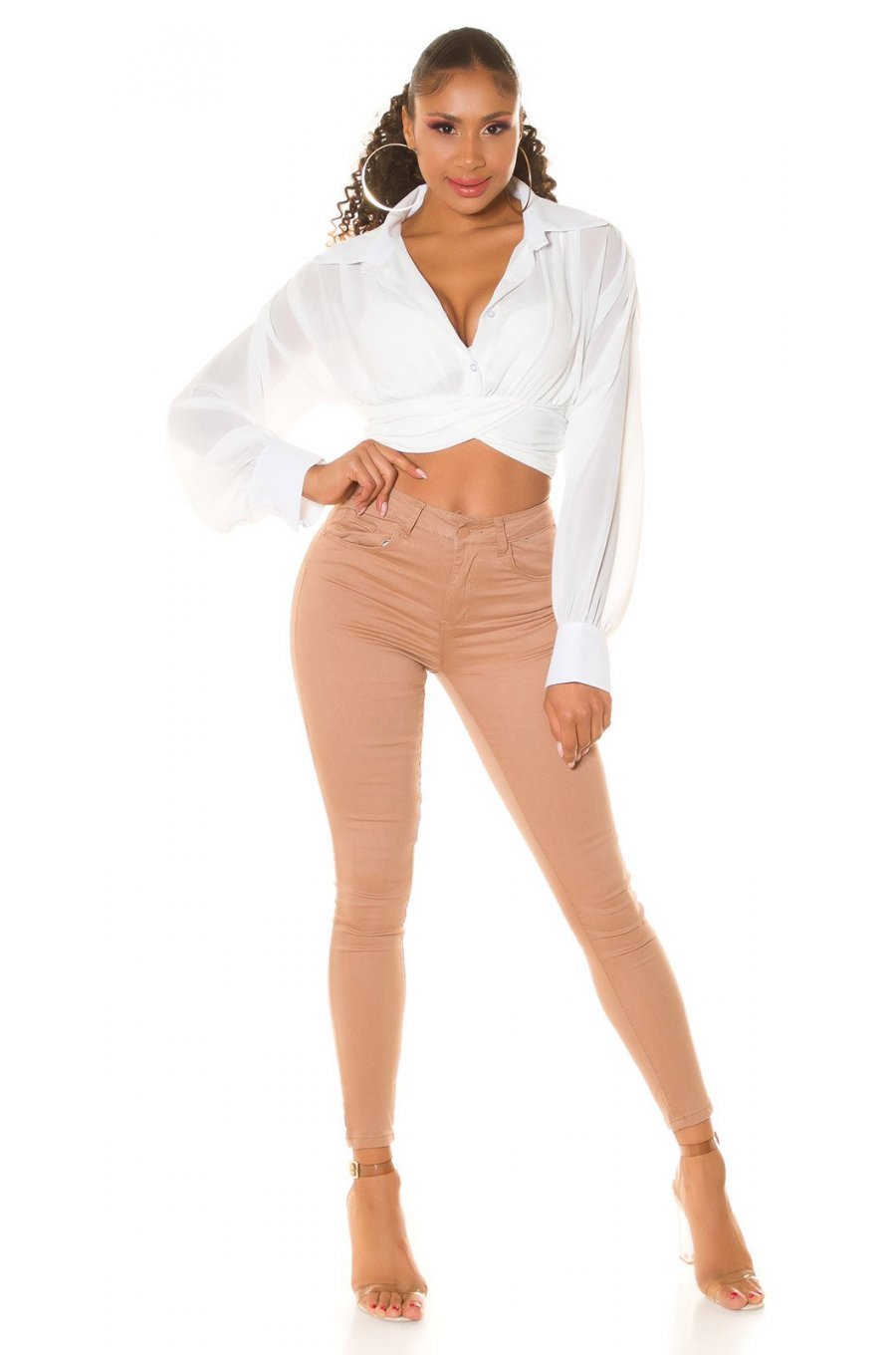 Blugi dama push up, cappuccino, denim, cu talia inalta, Pikme Blugi dama push up, cappuccino, denim, cu talia inalta, Pikme 5 - jojofashion.ro