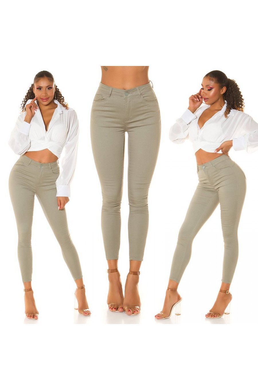 Blugi dama push up, kaki, denim, cu talia inalta, Pikme 8 - jojofashion.ro