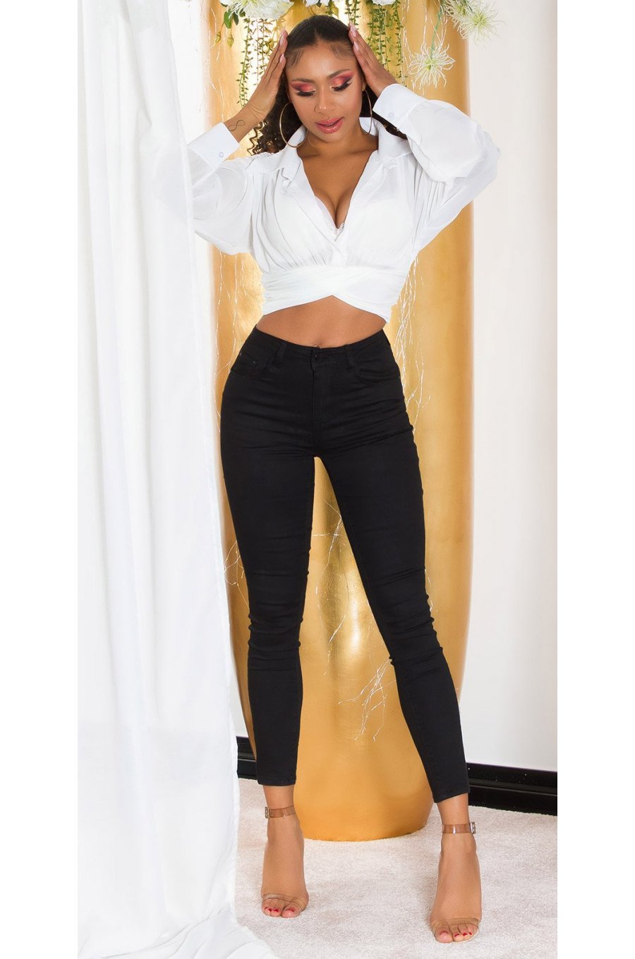 Blugi dama push up, negri, denim, cu talia inalta, Pikme Blugi dama push up, negri, denim, cu talia inalta, Pikme 3 - jojofashion.ro