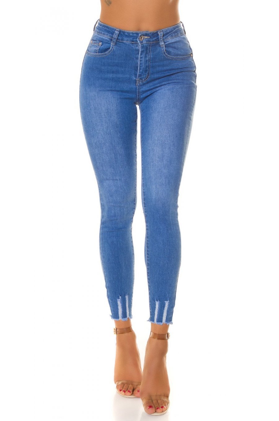 Blugi dama push up uzati, mulati, bleu, din bumbac, cu talia inalta, Szuzanne 1 - jojofashion.ro