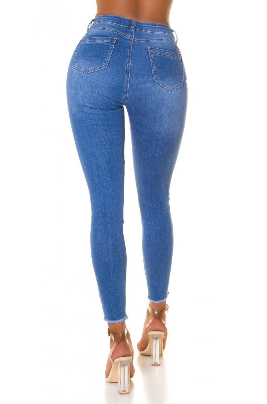 Blugi dama push up uzati, mulati, bleu, din bumbac, cu talia inalta, Szuzanne 2 - jojofashion.ro