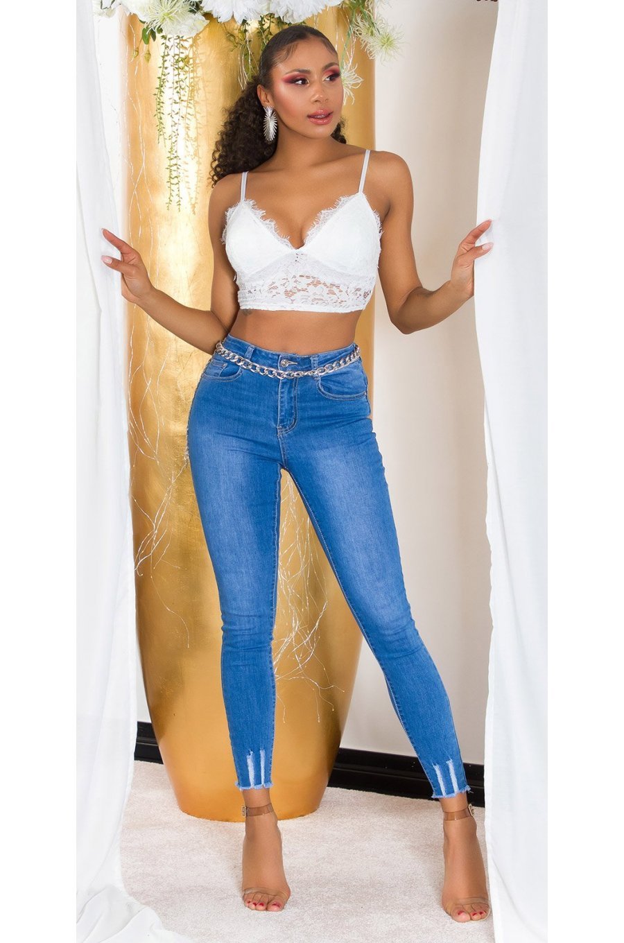 Blugi dama push up uzati, mulati, bleu, din bumbac, cu talia inalta, Szuzanne 3 - jojofashion.ro
