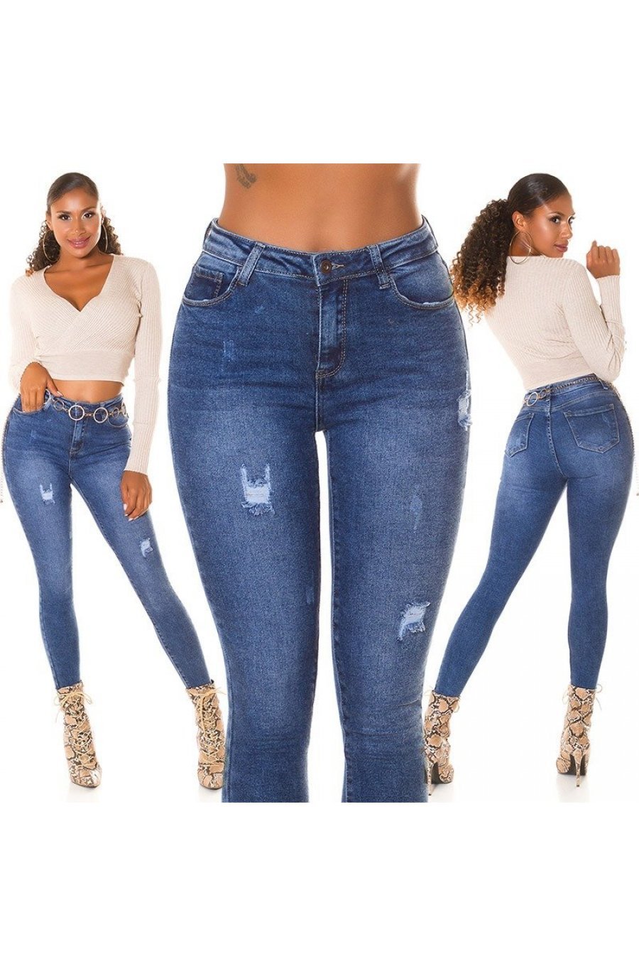 Blugi dama rupti, albastri, bumbac, skinny Olics Blugi dama rupti, albastri, bumbac, skinny Olics 6 - jojofashion.ro