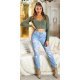 Blugi dama rupti, albastri, din bumbac, cu talia inalta, Renee 4 - jojofashion.ro