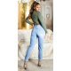Blugi dama rupti, albastri, din bumbac, cu talia inalta, Renee 5 - jojofashion.ro
