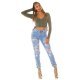 Blugi dama rupti, albastri, din bumbac, cu talia inalta, Renee 6 - jojofashion.ro