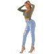 Blugi dama rupti, albastri, din bumbac, cu talia inalta, Renee 7 - jojofashion.ro