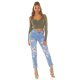 Blugi dama rupti, albastri, din bumbac, cu talia inalta, Renee 9 - jojofashion.ro