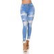 Blugi dama rupti, bleu, din bumbac, cu insertii din dantela, Keanne 2 - jojofashion.ro
