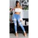 Blugi dama rupti, bleu, din bumbac, cu insertii din dantela, Keanne 4 - jojofashion.ro
