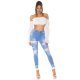 Blugi dama rupti, bleu, din bumbac, cu insertii din dantela, Keanne 6 - jojofashion.ro