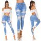 Blugi dama rupti, bleu, din bumbac, cu insertii din dantela, Keanne 9 - jojofashion.ro
