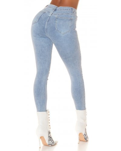 Blugi dama rupti, bleu, din bumbac, mulati, cu glitter, Berenice - jojofashion.ro