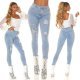 Blugi dama rupti, bleu, din bumbac, mulati, cu glitter, Berenice 6 - jojofashion.ro
