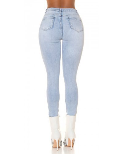 Blugi dama rupti, bleu light, din bumbac denim, cu talia inalta, mulati, Meggan Blugi dama, Blugi dama rupti, bleu light, din bumbac denim, cu talia inalta, mulati, Meggan - jojofashion.ro