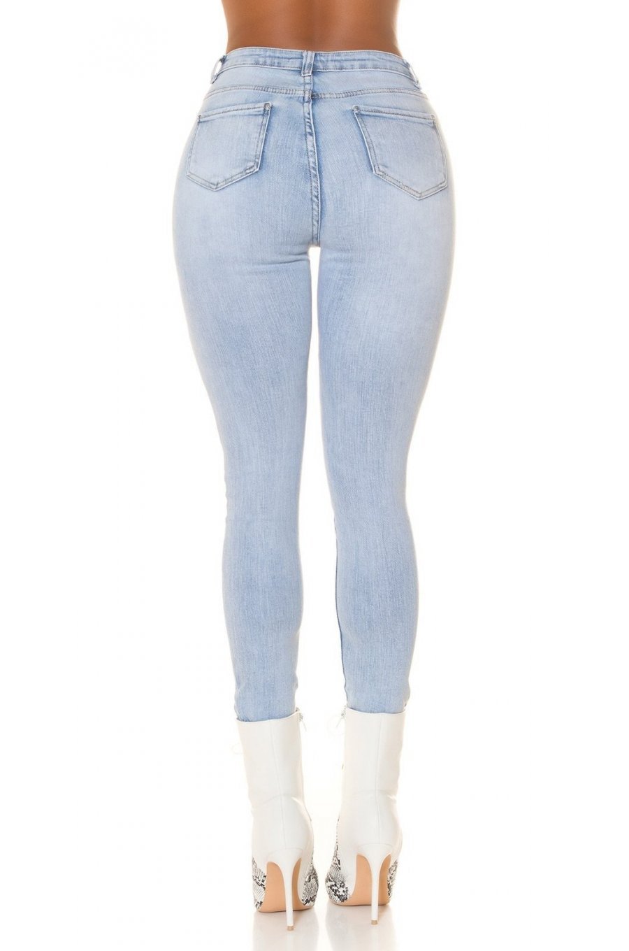 Blugi dama rupti, bleu light, din bumbac denim, cu talia inalta, mulati, Meggan 2 - jojofashion.ro