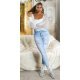 Blugi dama rupti, bleu light, din bumbac denim, cu talia inalta, mulati, Meggan 4 - jojofashion.ro