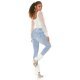 Blugi dama rupti, bleu light, din bumbac denim, cu talia inalta, mulati, Meggan 7 - jojofashion.ro