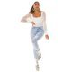 Blugi dama rupti, bleu light, din bumbac denim, cu talia inalta, mulati, Meggan 8 - jojofashion.ro