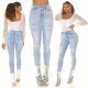 Blugi dama rupti, bleu light, din bumbac denim, cu talia inalta, mulati, Meggan 9 - jojofashion.ro