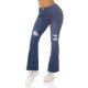 Blugi dama rupti BootCut, albastri, bumbac denim, cu talia inalta, Sarenna 2 - jojofashion.ro