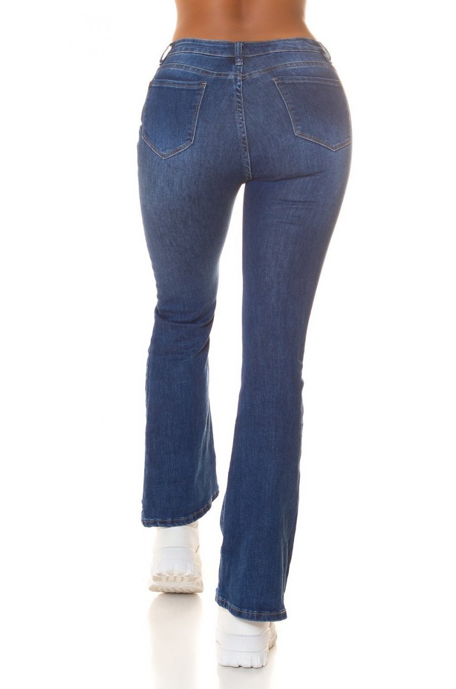 Blugi dama rupti BootCut, albastri, bumbac denim, cu talia inalta, Sarenna 2 - jojofashion.ro