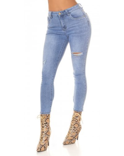 Blugi dama rupti, cu push up, albastri, din bumbac denim, cu talia inalta, mulati, Tracy Blugi dama, Blugi dama rupti, cu push up, albastri, din bumbac denim, cu talia inalta, mulati, Tracy - jojofashion.ro