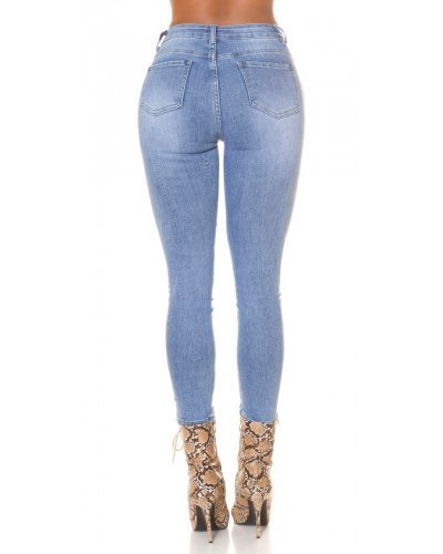Blugi dama rupti, cu push up, albastri, din bumbac denim, cu talia inalta, mulati, Tracy Blugi dama, Blugi dama rupti, cu push up, albastri, din bumbac denim, cu talia inalta, mulati, Tracy - jojofashion.ro