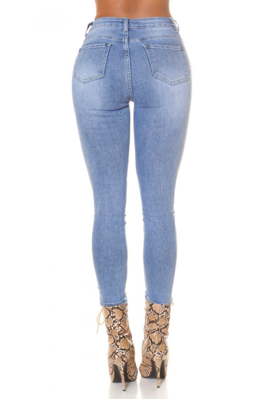 Blugi dama rupti, cu push up, albastri, din bumbac denim, cu talia inalta, mulati, Tracy 2 - jojofashion.ro