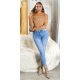 Blugi dama rupti, cu push up, albastri, din bumbac denim, cu talia inalta, mulati, Tracy 4 - jojofashion.ro