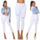 Blugi dama rupti, cu push up, albi, din bumbac, mulati, cu talia inalta, Galya 9 - jojofashion.ro