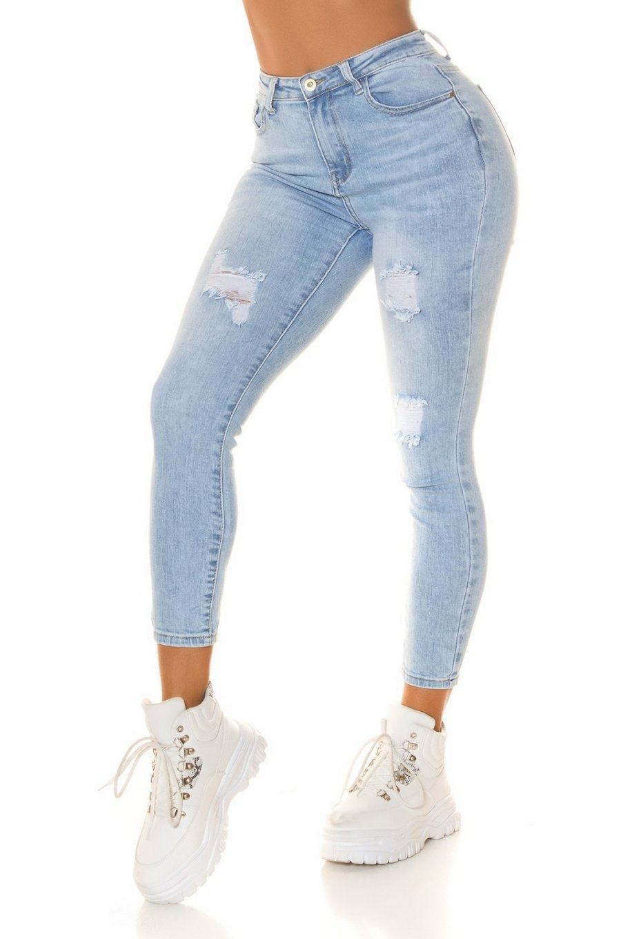 Blugi dama rupti, cu push up, bleu, din bumbac, cu talia inalta, Moore 1 - jojofashion.ro