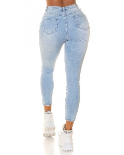 Blugi dama rupti, cu push up, bleu, din bumbac, cu talia inalta, Moore Blugi dama, Blugi dama rupti, cu push up, bleu, din bumbac, cu talia inalta, Moore - jojofashion.ro