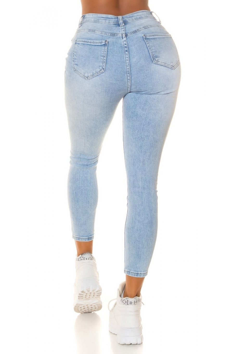 Blugi dama rupti, cu push up, bleu, din bumbac, cu talia inalta, Moore 2 - jojofashion.ro