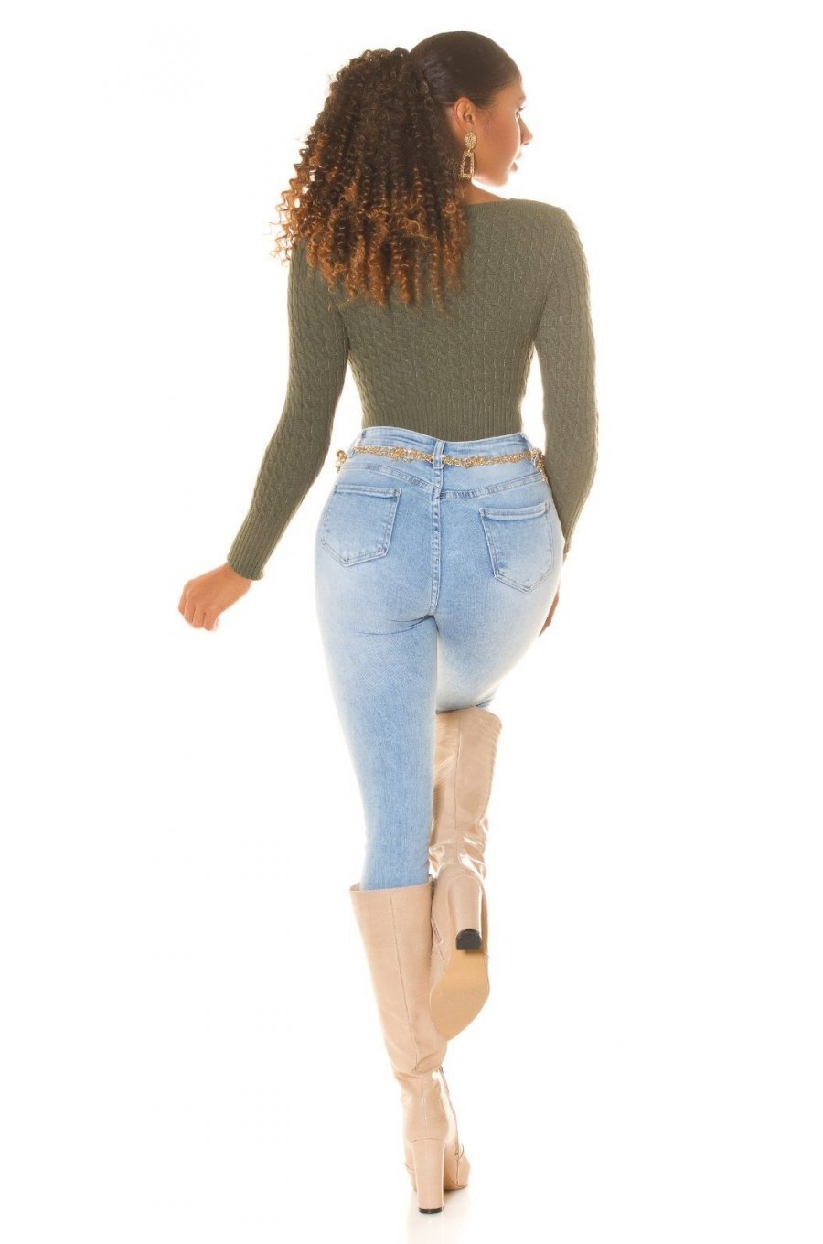 Blugi dama rupti, cu push up, bleu, din bumbac, cu talia inalta, Moore 5 - jojofashion.ro