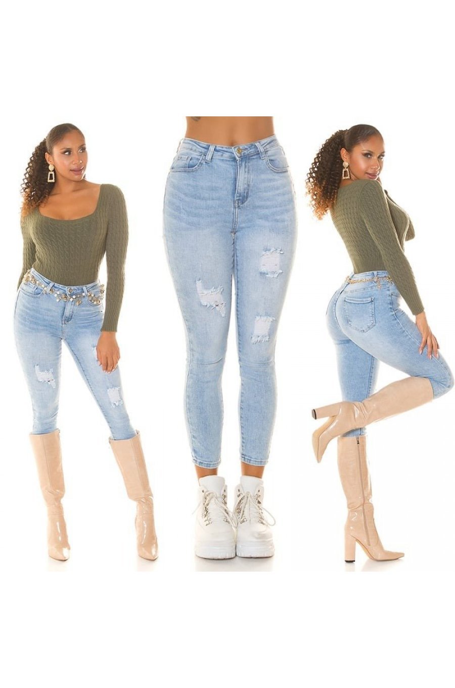 Blugi dama rupti, cu push up, bleu, din bumbac, cu talia inalta, Moore 7 - jojofashion.ro