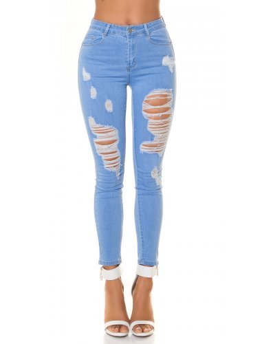 Blugi dama rupti, cu push up, bleu, din denim, mulati, cu talia inalta, Celesta - jojofashion.ro