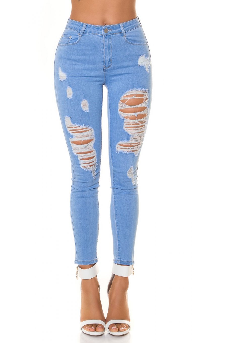 Blugi dama rupti, cu push up, bleu, din denim, mulati, cu talia inalta, Celesta 1 - jojofashion.ro