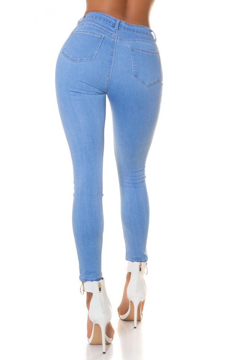 Blugi dama rupti, cu push up, bleu, din denim, mulati, cu talia inalta, Celesta 2 - jojofashion.ro