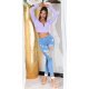 Blugi dama rupti, cu push up, bleu, din denim, mulati, cu talia inalta, Celesta 4 - jojofashion.ro