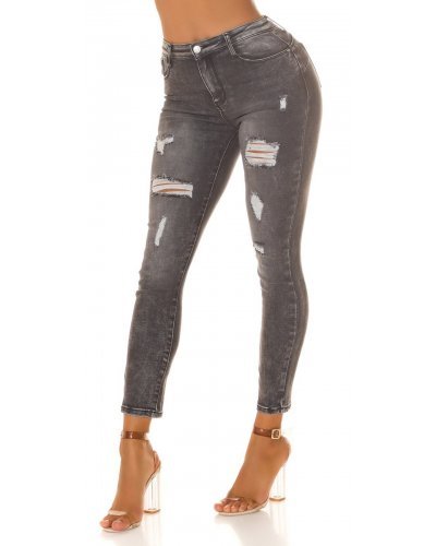 Blugi dama rupti, cu push up, negri, din bumbac, cu talia inalta, Trinity - jojofashion.ro