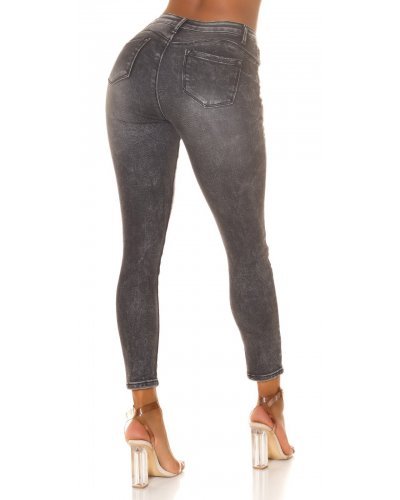 Blugi dama rupti, cu push up, negri, din bumbac, cu talia inalta, Trinity - jojofashion.ro