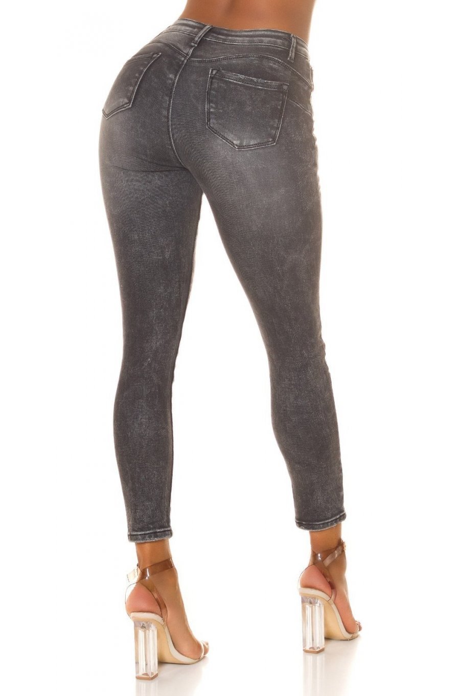Blugi dama rupti, cu push up, negri, din bumbac, cu talia inalta, Trinity 2 - jojofashion.ro