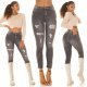 Blugi dama rupti, cu push up, negri, din bumbac, cu talia inalta, Trinity 9 - jojofashion.ro