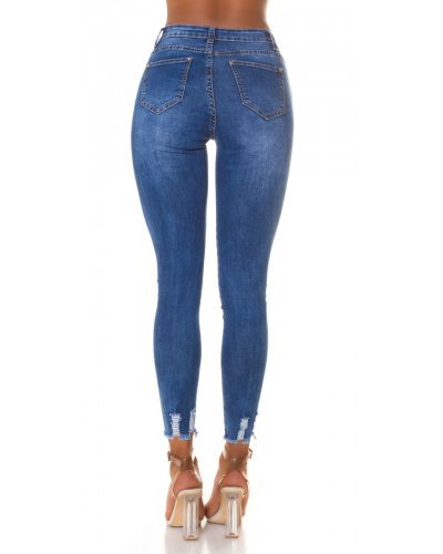 Blugi dama rupti, mulati, albastri, din bumbac, cu talia inalta, Shevonne Blugi dama, Blugi dama rupti, mulati, albastri, din bumbac, cu talia inalta, Shevonne - jojofashion.ro