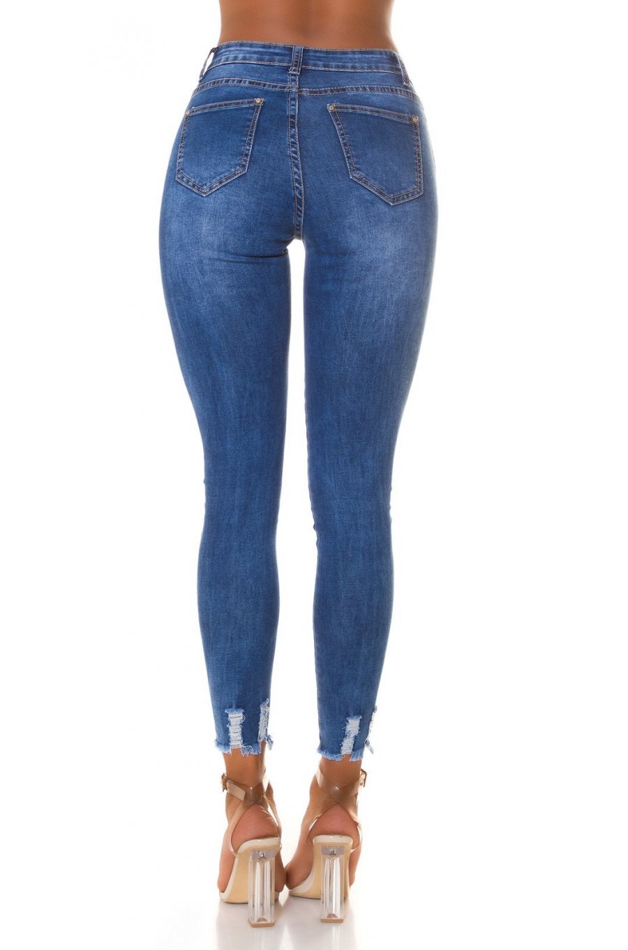 Blugi dama rupti, mulati, albastri, din bumbac, cu talia inalta, Shevonne 2 - jojofashion.ro