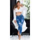 Blugi dama rupti, mulati, albastri, din bumbac, cu talia inalta, Shevonne 4 - jojofashion.ro