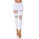 Blugi dama rupti, mulati, albi, din bumbac, cu insertii din plasa, Daniele 2 - jojofashion.ro