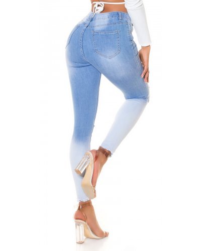 Blugi dama rupti, mulati, bleu in degrade, din bumbac, cu talia inalta, Glorya Blugi dama, Blugi dama rupti, mulati, bleu in degrade, din bumbac, cu talia inalta, Glorya - jojofashion.ro